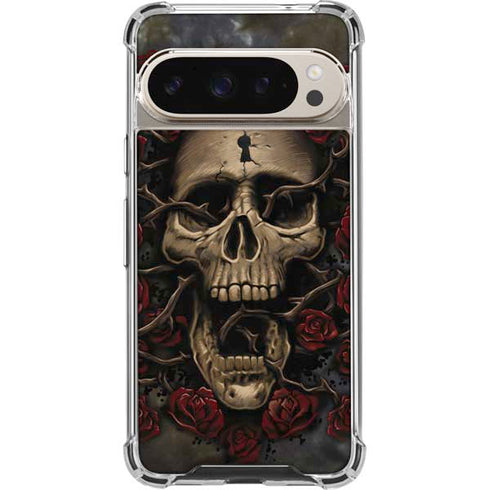 Liquid Blue Skull Entwined with Roses Pixel 9/9 Pro Clear Case